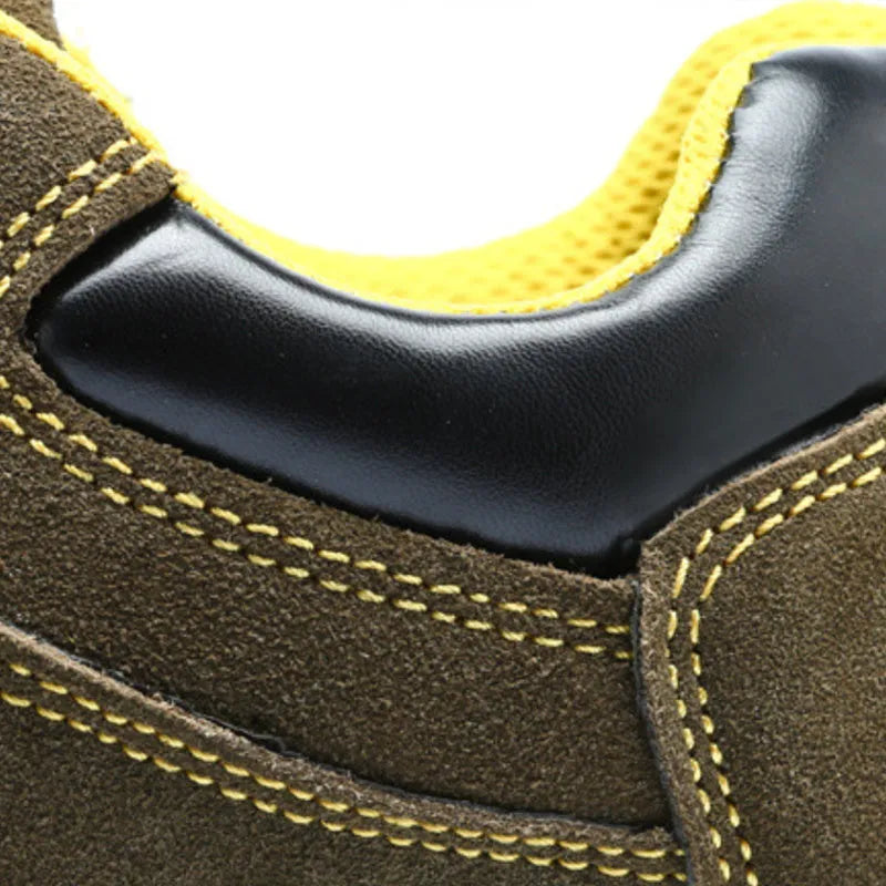Bronze men's steel toe safety shoes with cow suede upper and patterned non-slip soles
