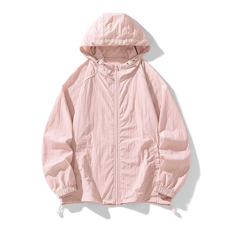 Nylon blend outdoor sports jacket in loose fit showing colour options including creamy-white, wine red and navy blue