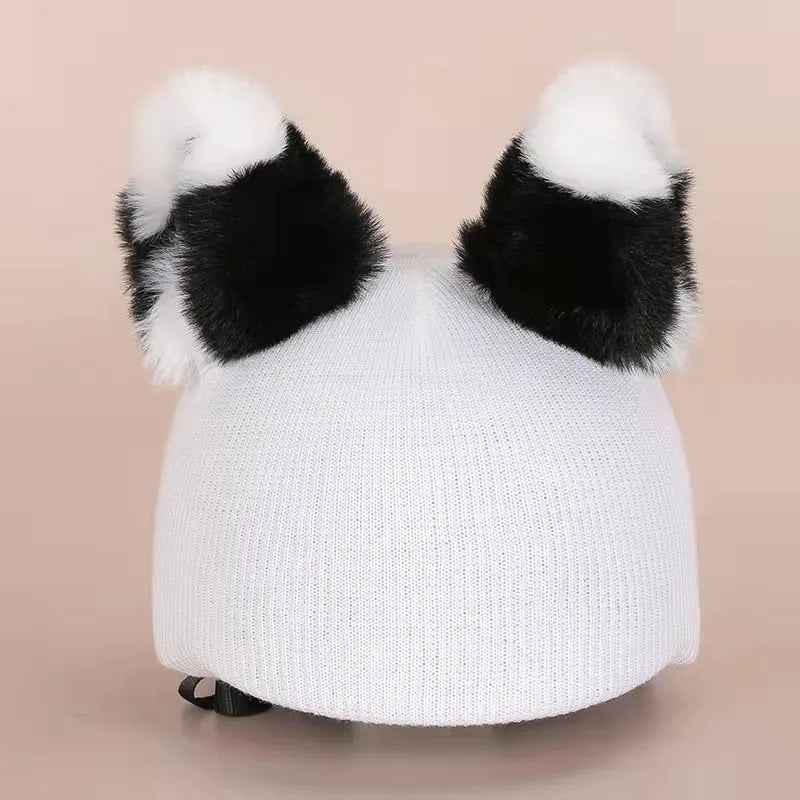 Plush helmet cover with cartoon ear decorations for cycling and costume use