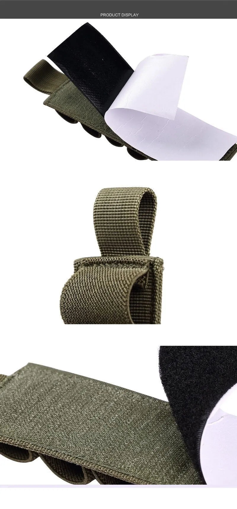 6-hole tactical storage sticker made from 1000D nylon fabric showing mounting holes and measuring 5cm by 16.5cm