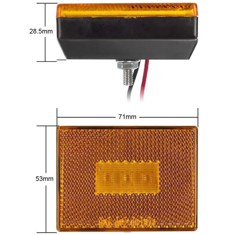 Red or yellow LED trailer side clearance lamp with transparent cover and 19cm wire
