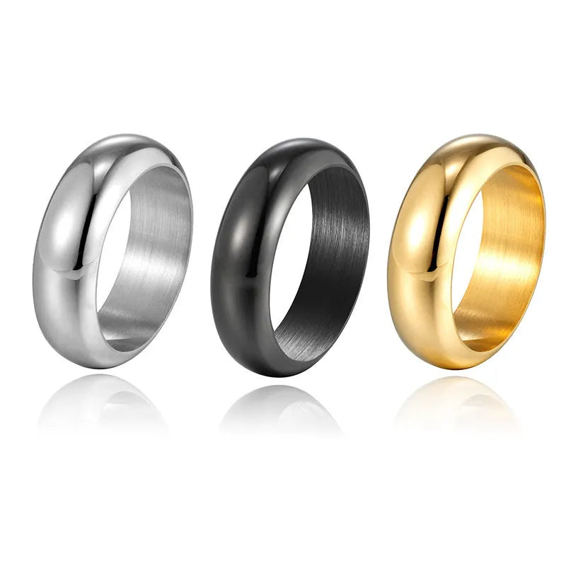 Glossy electroplated titanium steel ring in gold, black and steel colour options