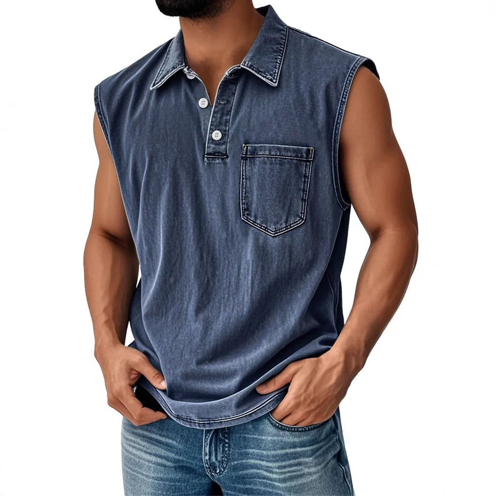 Man wearing a short sleeve polo shirt with a 3D digital print design in a loose fit.