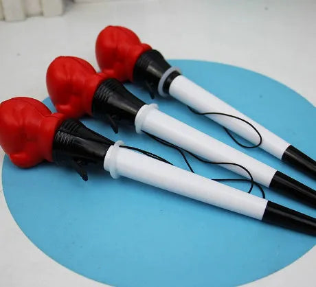 Four boxing press ejection pens showing push-button fidget mechanism and 0.7mm writing tips