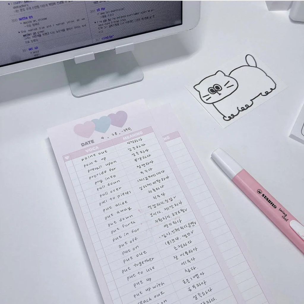 Vertical format notepad with blue cover showing B5 half dimensions and double-sided printing capability