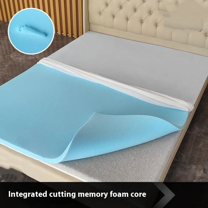 Gel memory cotton tatami mattress on floor showing thin profile with artificial latex core