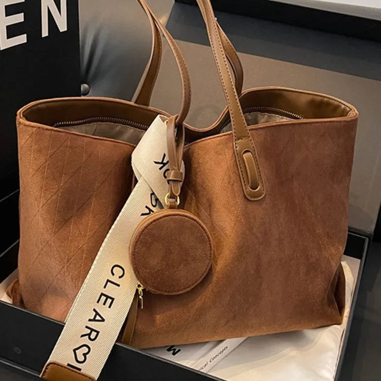 Large capacity casual tote shoulder bag in soft polyester with horizontal square shape