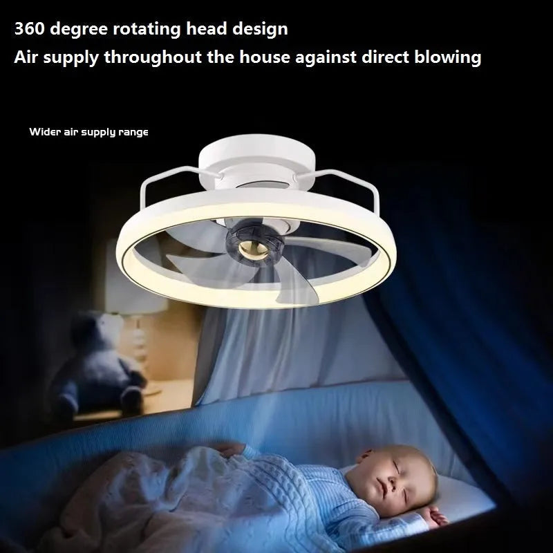 Modern simple style ceiling fan with integrated light, 500mm diameter with PC blades and acrylic shade.
