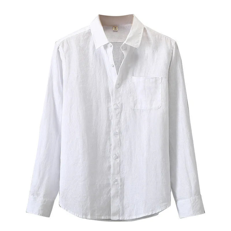 Chinese style linen long sleeve cardigan shirt in solid colour for sun protection