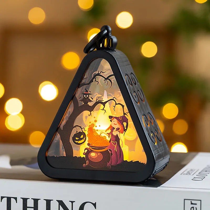 Portable Halloween pumpkin lamp decoration measuring 8.9cm with four colour designs