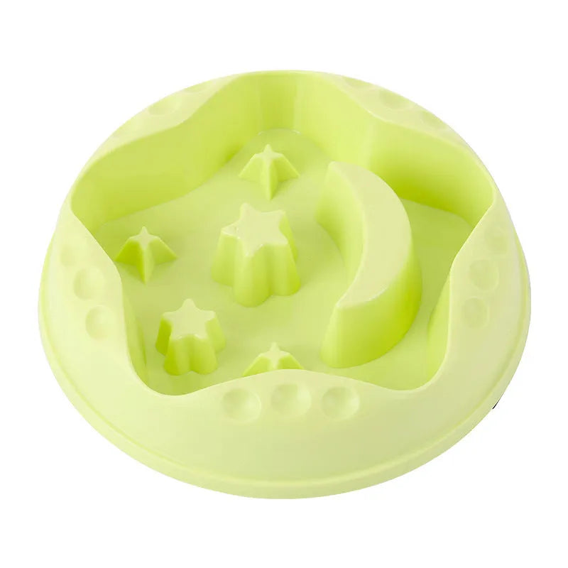 Moon, star, and wing-shaped slow feeder dog bowl in selected colour, showing large capacity food and water design.
