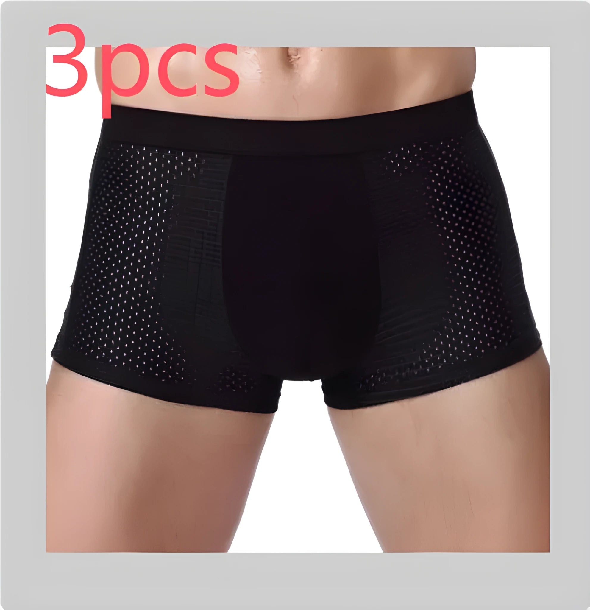 Men's solid colour ice silk boxer briefs with a U-convex design on a mid-waist.