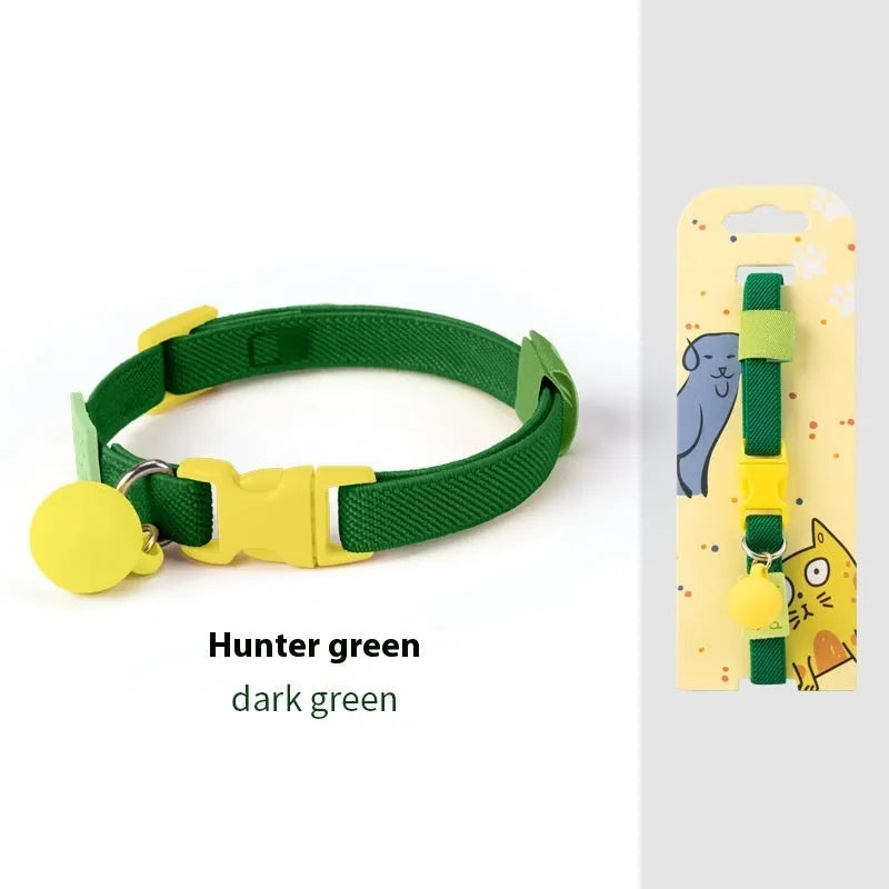 Small dog wearing high elasticity polyester pet collar in yellow colour