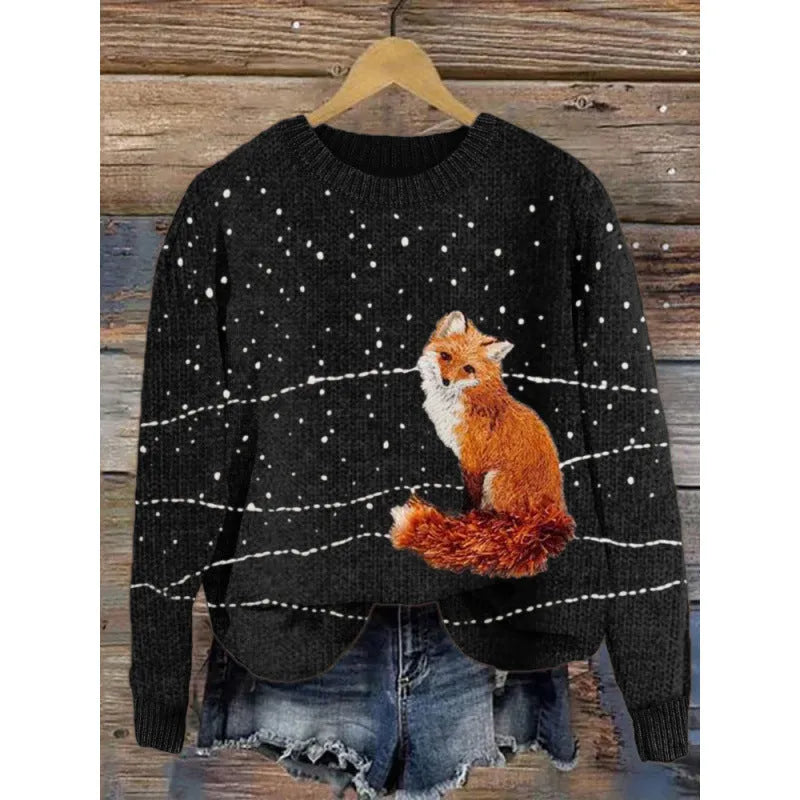 Digital printed little flower pattern round neck sweater in polyester fabric