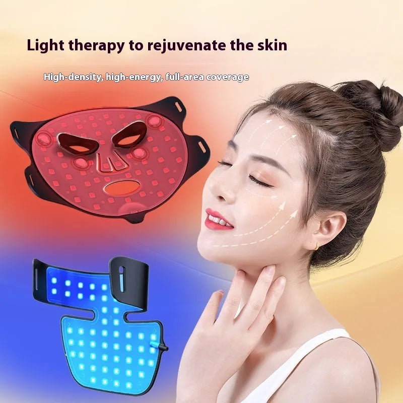 Black LED photon beauty mask showing light panels and neck extension for comprehensive skincare treatment