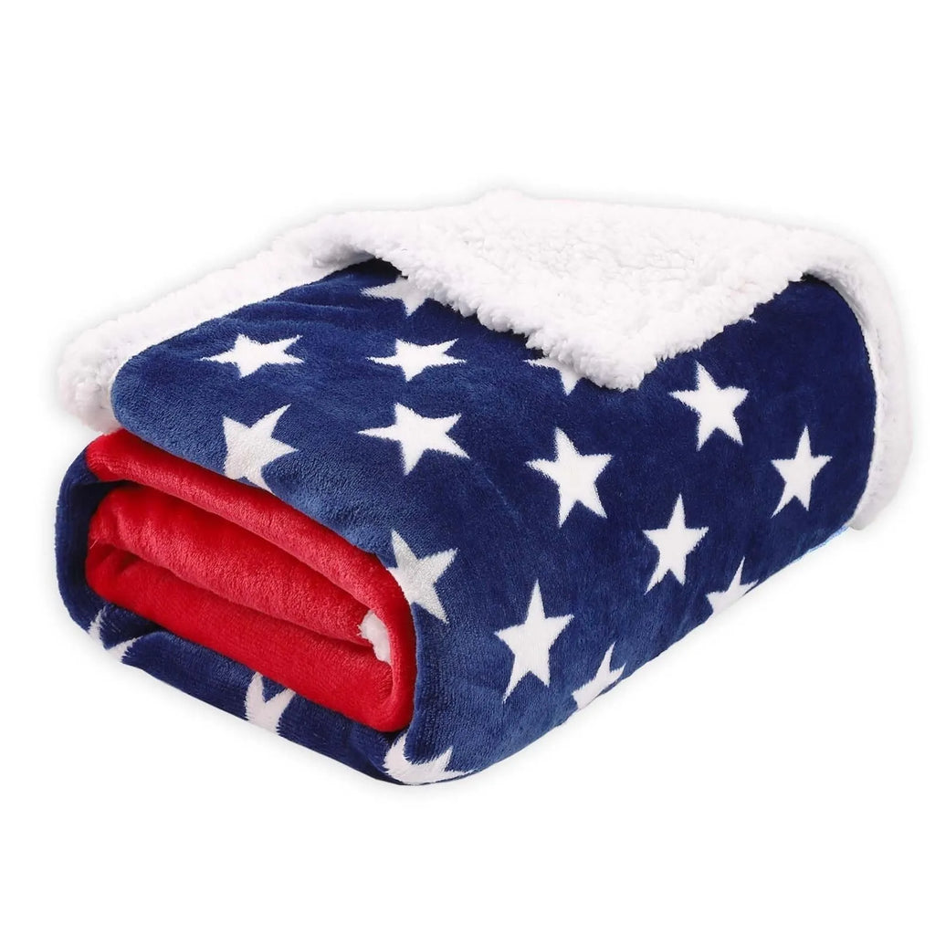 Striped polyester blanket folded, showing its pattern and size options for autumn and winter.