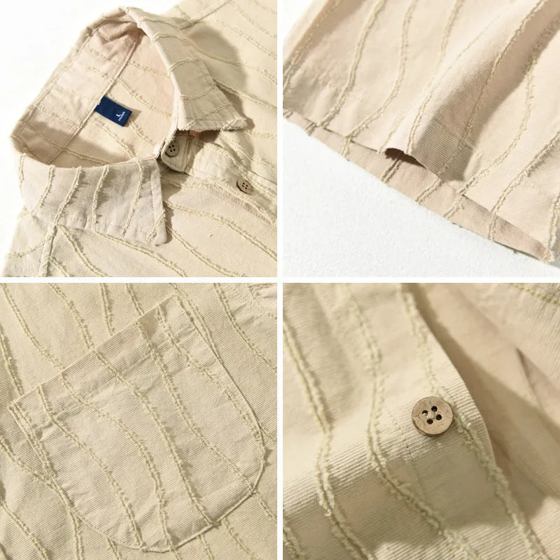 Men's pure cotton short sleeve casual shirt in loose Japanese style