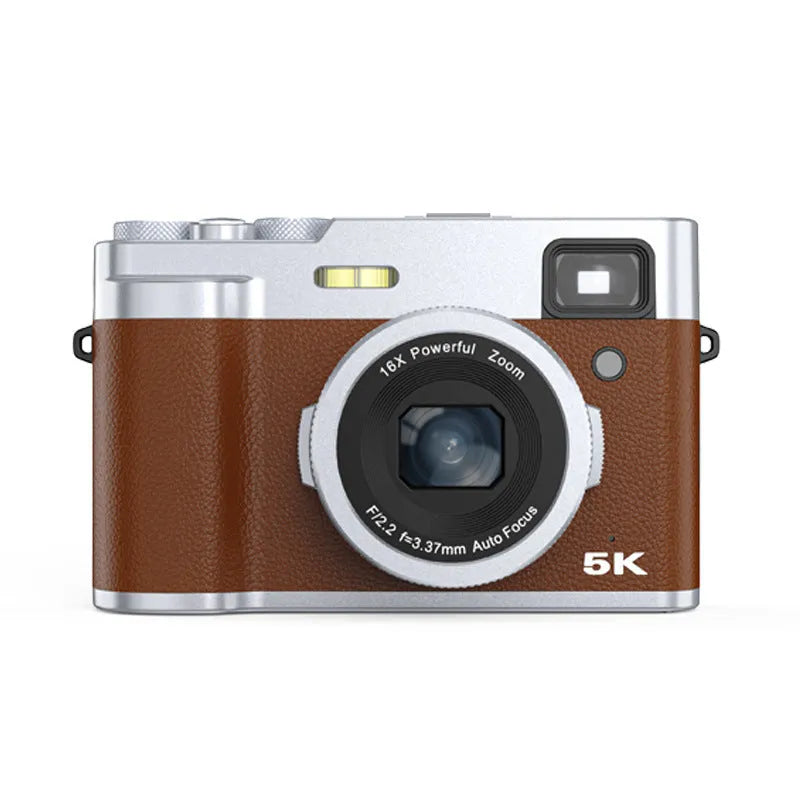 Black or brown 5K HD digital camera with optical viewfinder and 2.88-inch screen