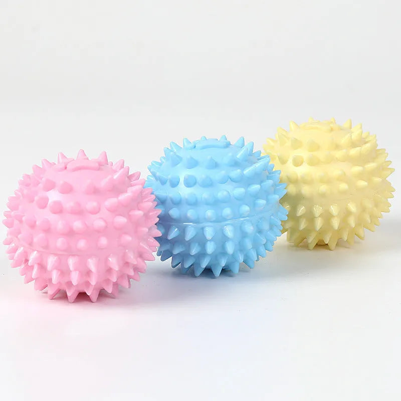 Blue TPR rubber dog chewing ball with footprint texture for tooth cleaning, 6cm diameter