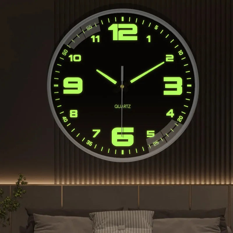 20cm modern wall clock with luminous hands and a thick plastic shell in multiple colour options.