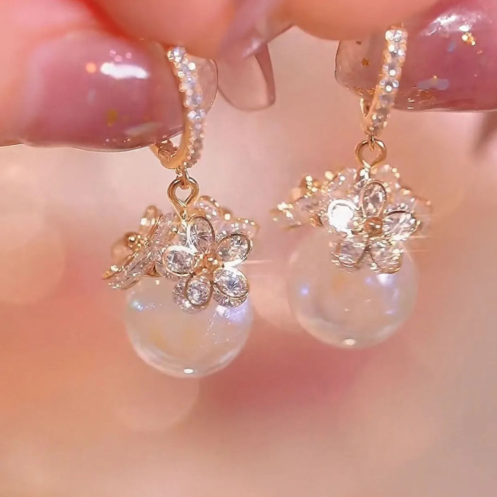 Copper geometric earrings with zircon stones and electroplated rose detail in various colour options for women