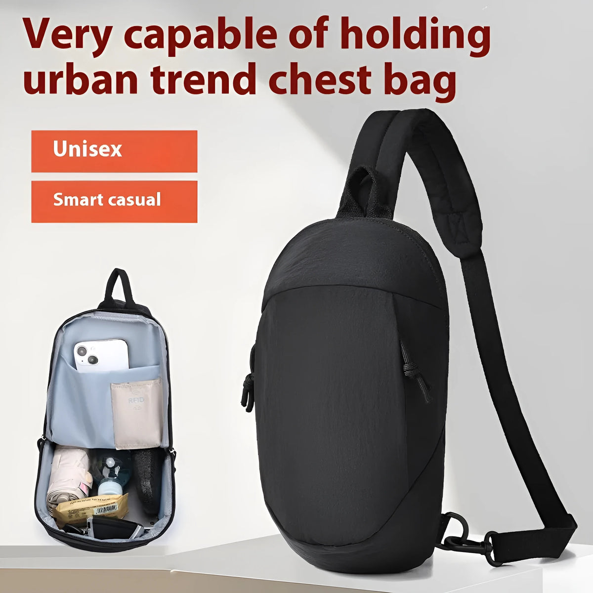 Outdoor nylon crossbody sports bag with internal phone compartment in six colour options