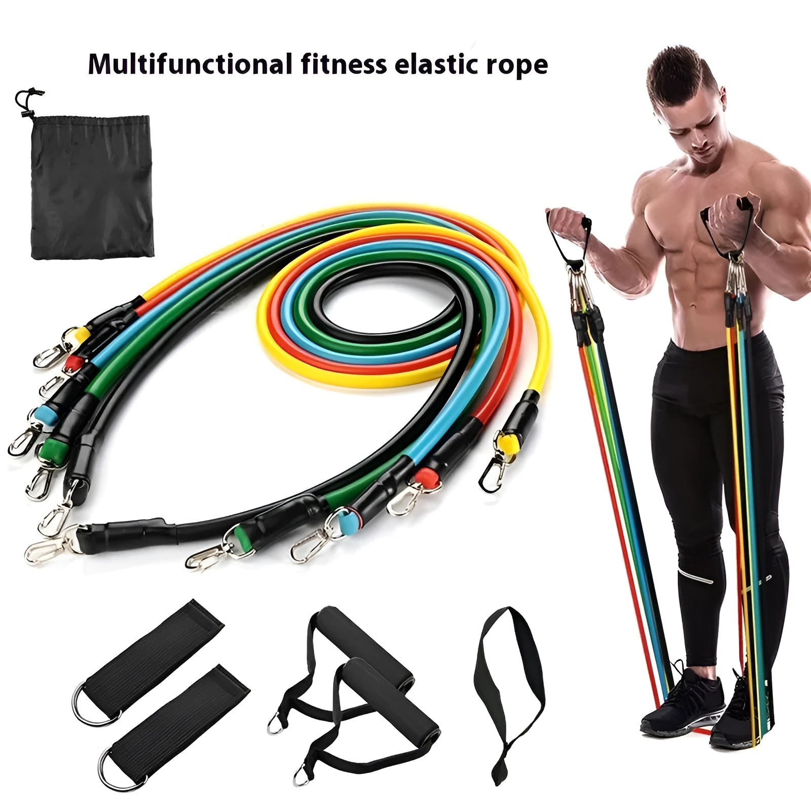 11-piece door sports pulling rope set with ABS construction shown with big hook and small hook variants