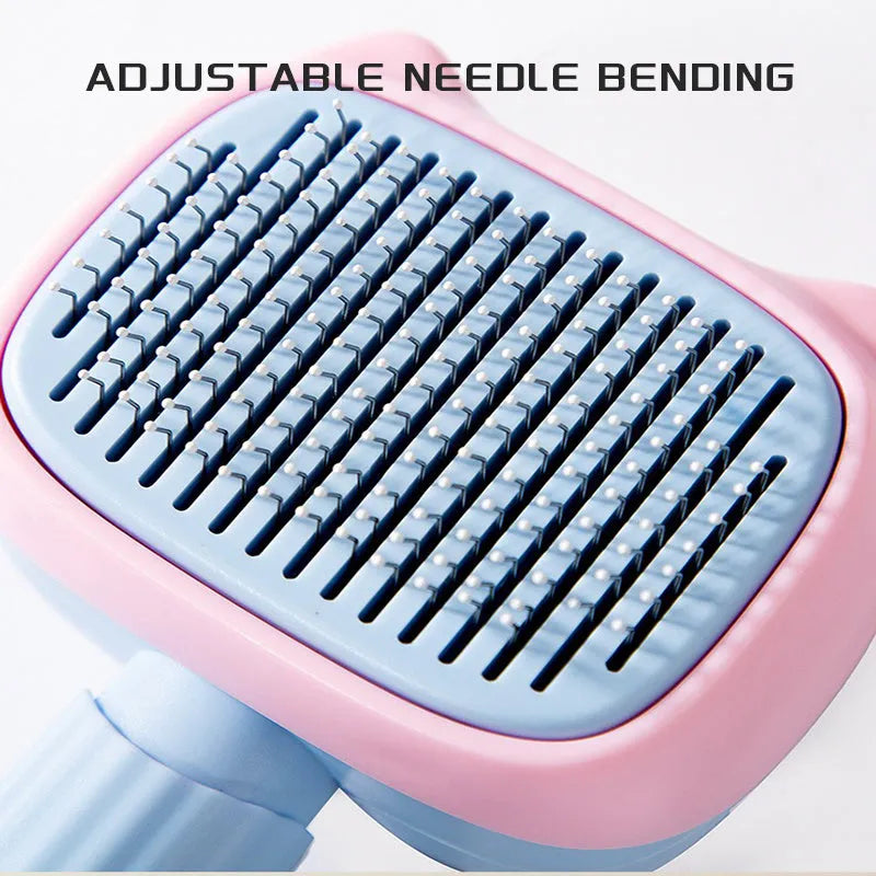 Blue double-sided pet grooming brush showing deshedding rake and dematting comb sides