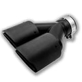 Black carbon fibre car exhaust pipe silencer with twin outlets, length 250mm.
