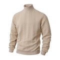 Men's high collar jacquard knitted sweater in solid colour, thickened polyester pullover with long sleeves