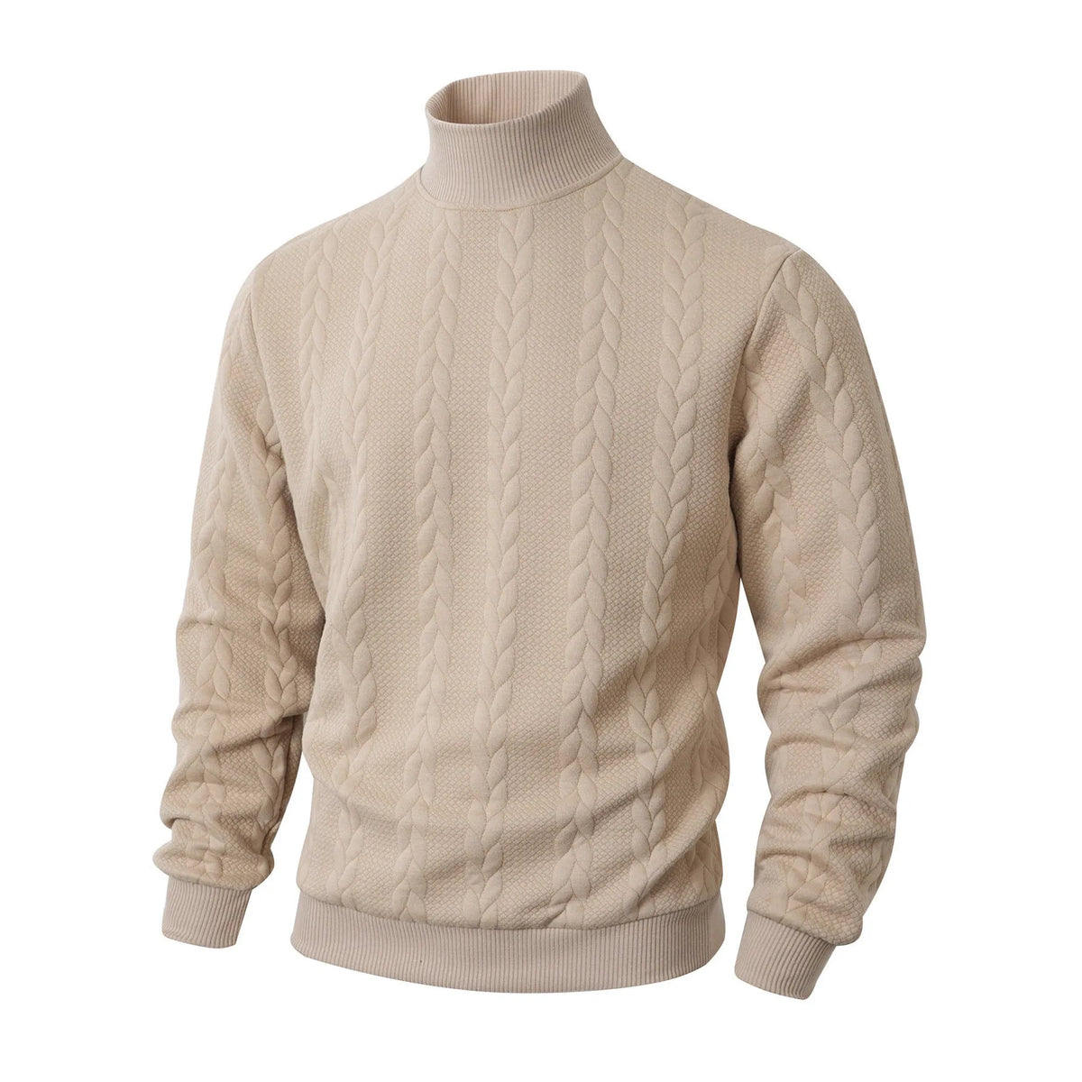 Men's high collar jacquard knitted sweater in solid colour, thickened polyester pullover with long sleeves