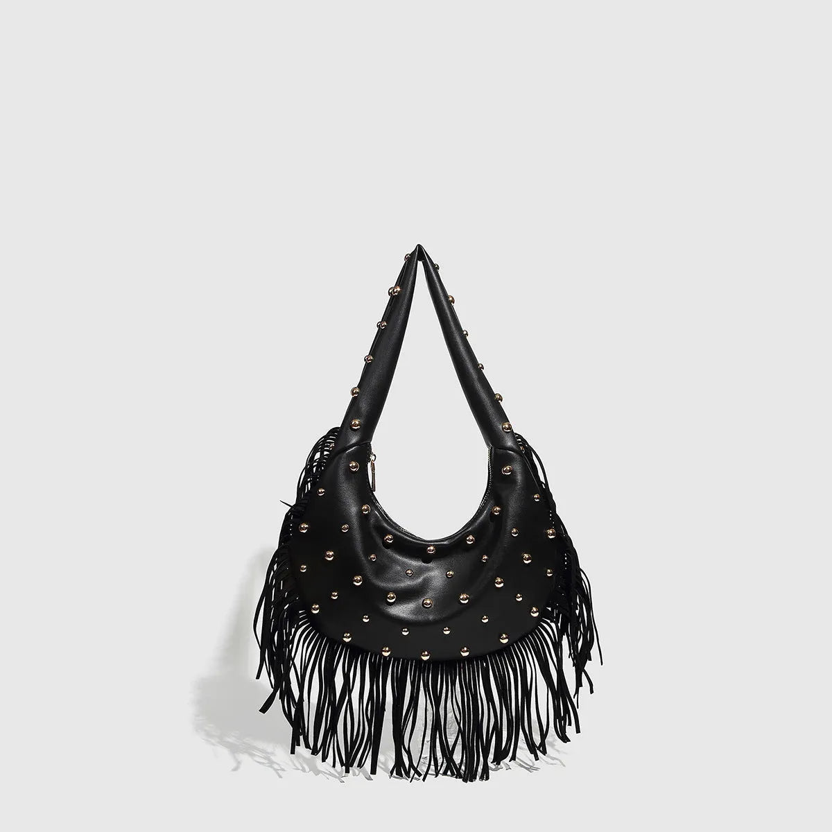 Retro tassel shoulder handbag in black or wine red with mobile phone pocket
