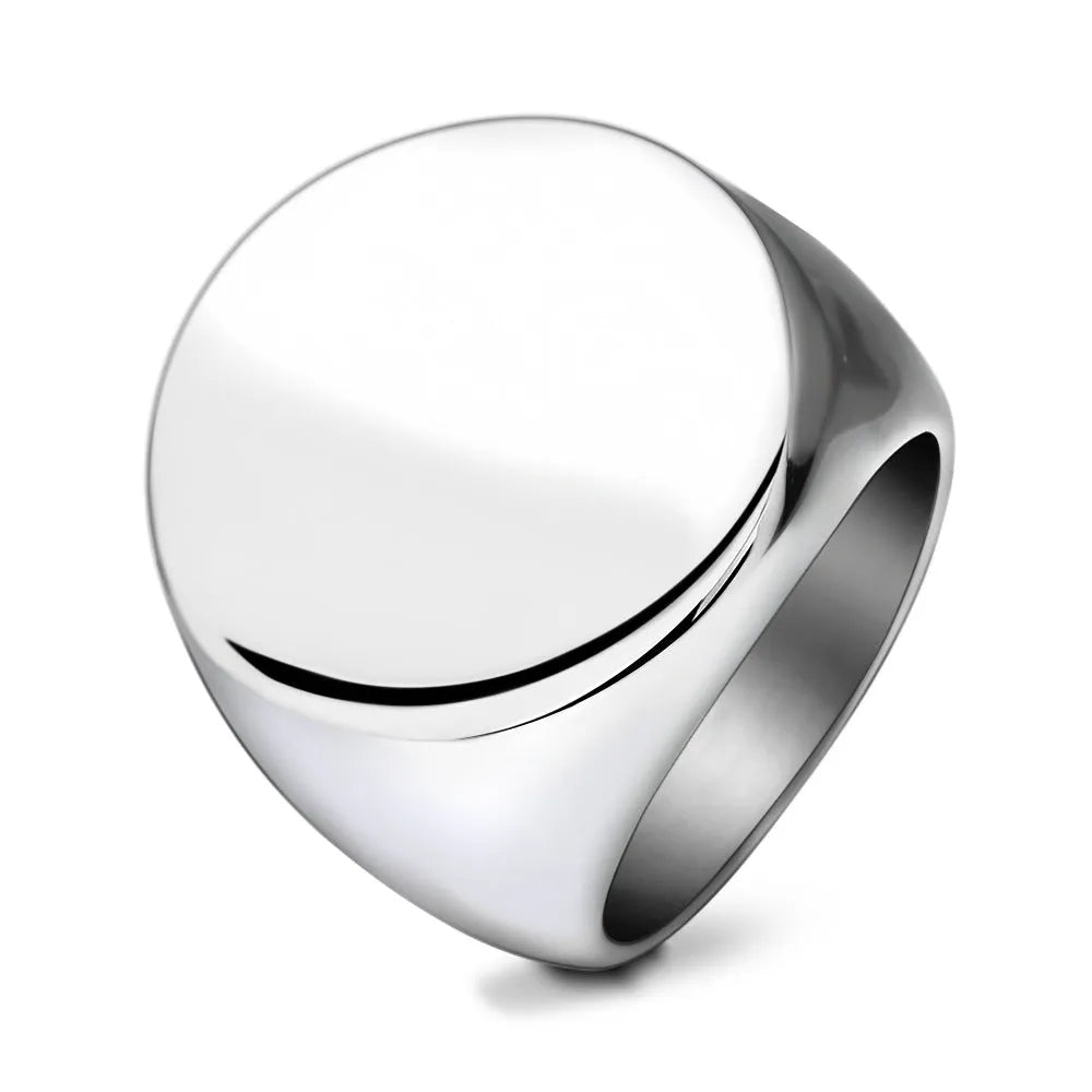 Stainless steel glossy laser ring in black, gold or steel colour, sizes 7 to 15