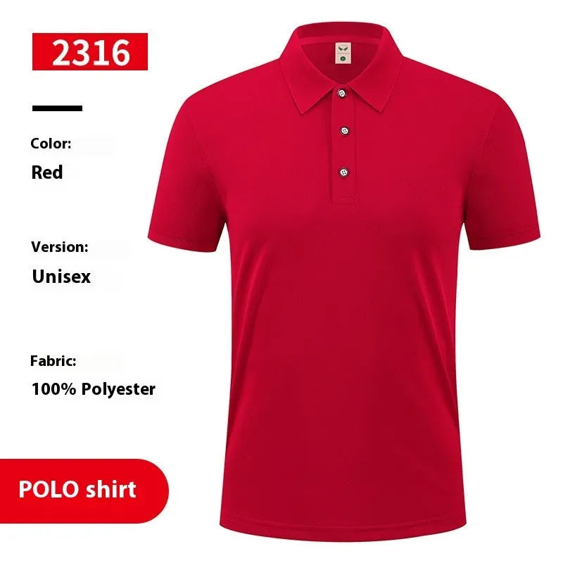 Short sleeve ice silk polo shirt with advertising logo in multiple colours on a hanger