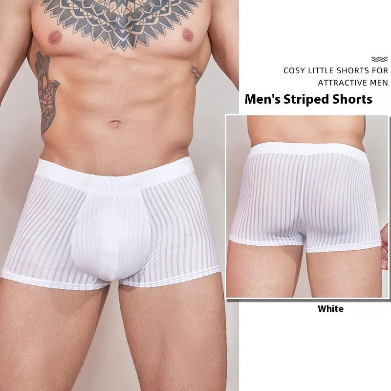 Men's thin transparent striped underwear in black, white and dark grey free size options