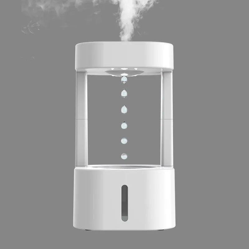 Anti-gravity water drop humidifier, 580ml, USB Type-C, 12.5 x 12.5 x 23.5cm ABS body, Coloured light or White