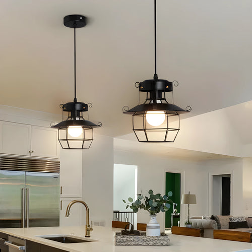 American retro-style single-head iron droplight with a lantern-shaped shade.