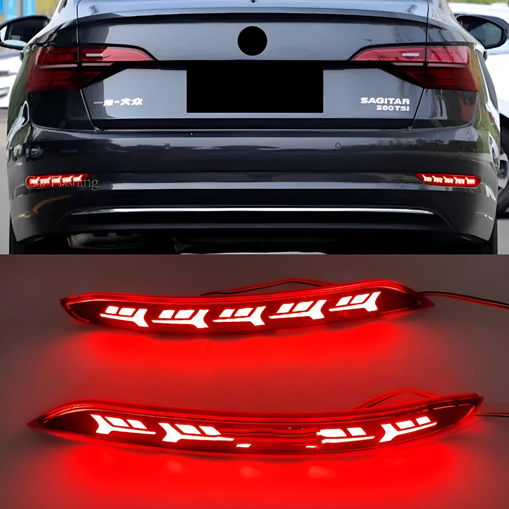 Volkswagen Sagitar rear bumper light with flowing water LED pattern for brake and turn signals.