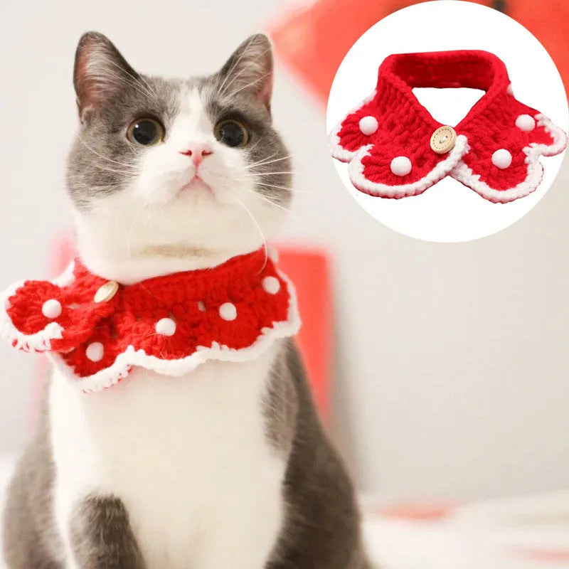 Knitted milk cotton pet collar with cartoon pattern in customisable sizes from XS to L