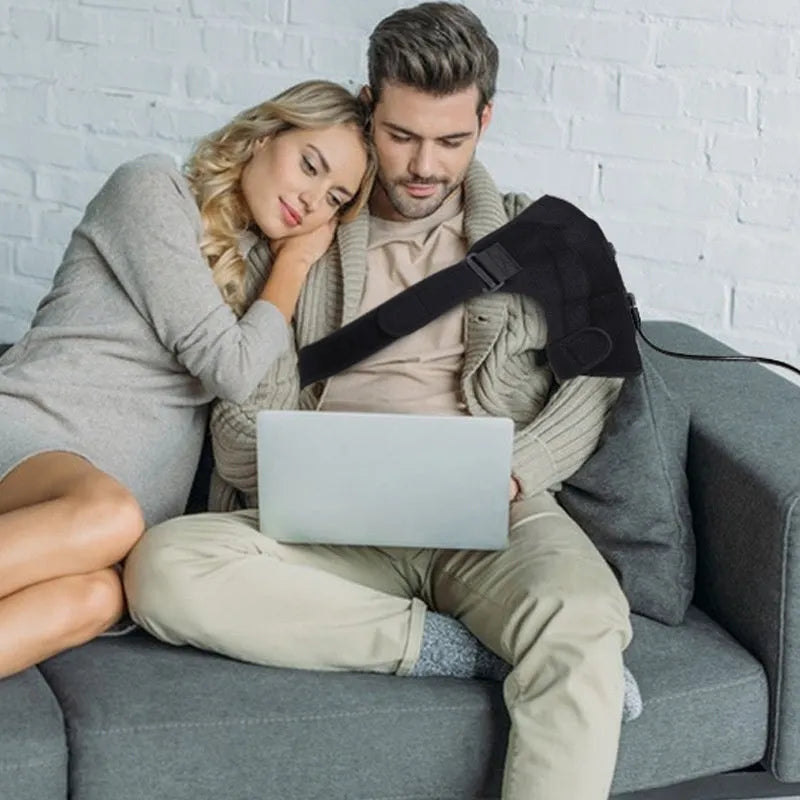 Electric heating shoulder pad with USB connection showing heating padded shoulder design