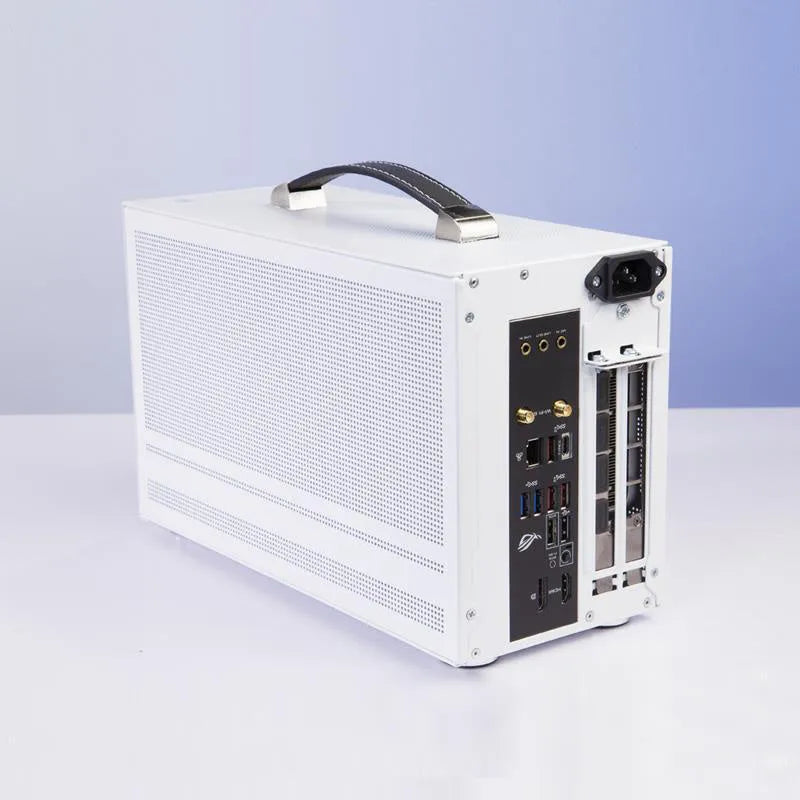Hummingbird PRO ITX desktop computer case in titanium gray or white with tinned steel construction