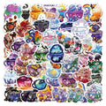 Pack of 50 colourful tea cup graffiti design waterproof stickers for DIY personalisation on scooters and luggage.