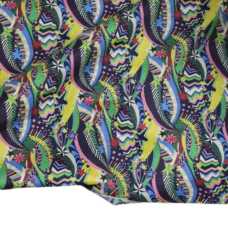 Blue cotton fabric with a detailed digital print of plants and flowers, showing a 1m x 1.45m piece.