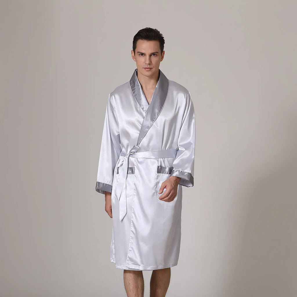 Men's lightweight summer bathrobe in rayon polyester fabric, shown in multiple colour options.
