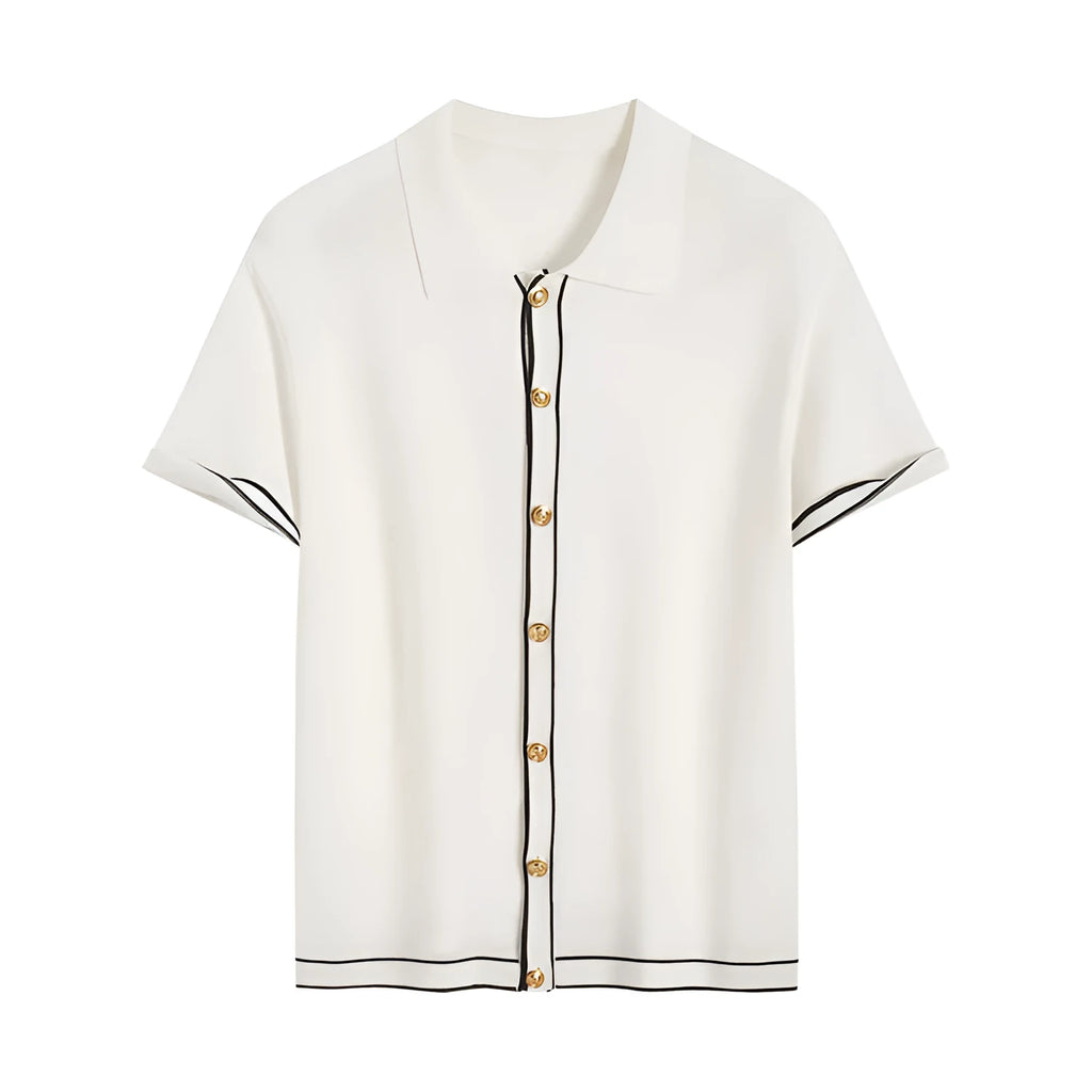 White women's cardigan with contrasting lapels and short sleeves