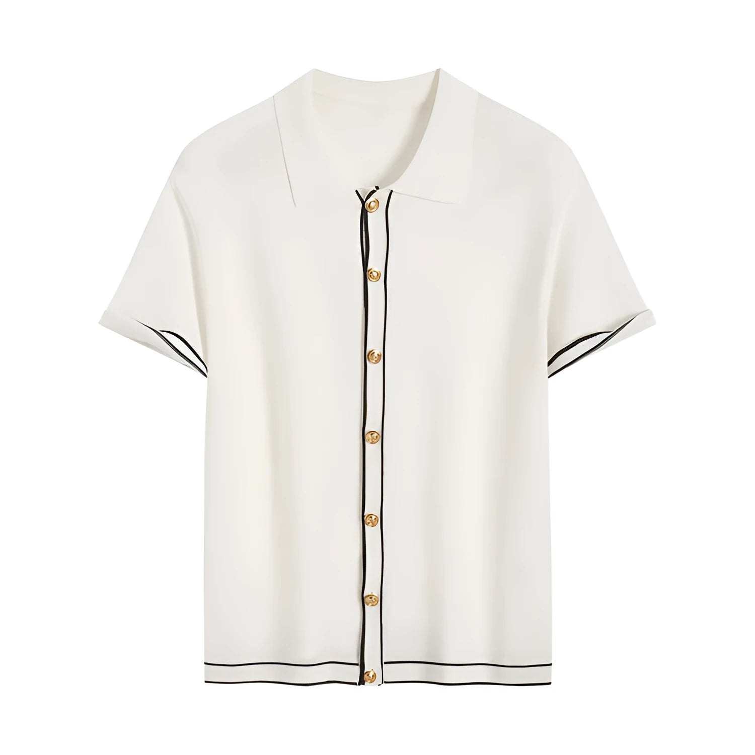 White women's cardigan with contrasting lapels and short sleeves