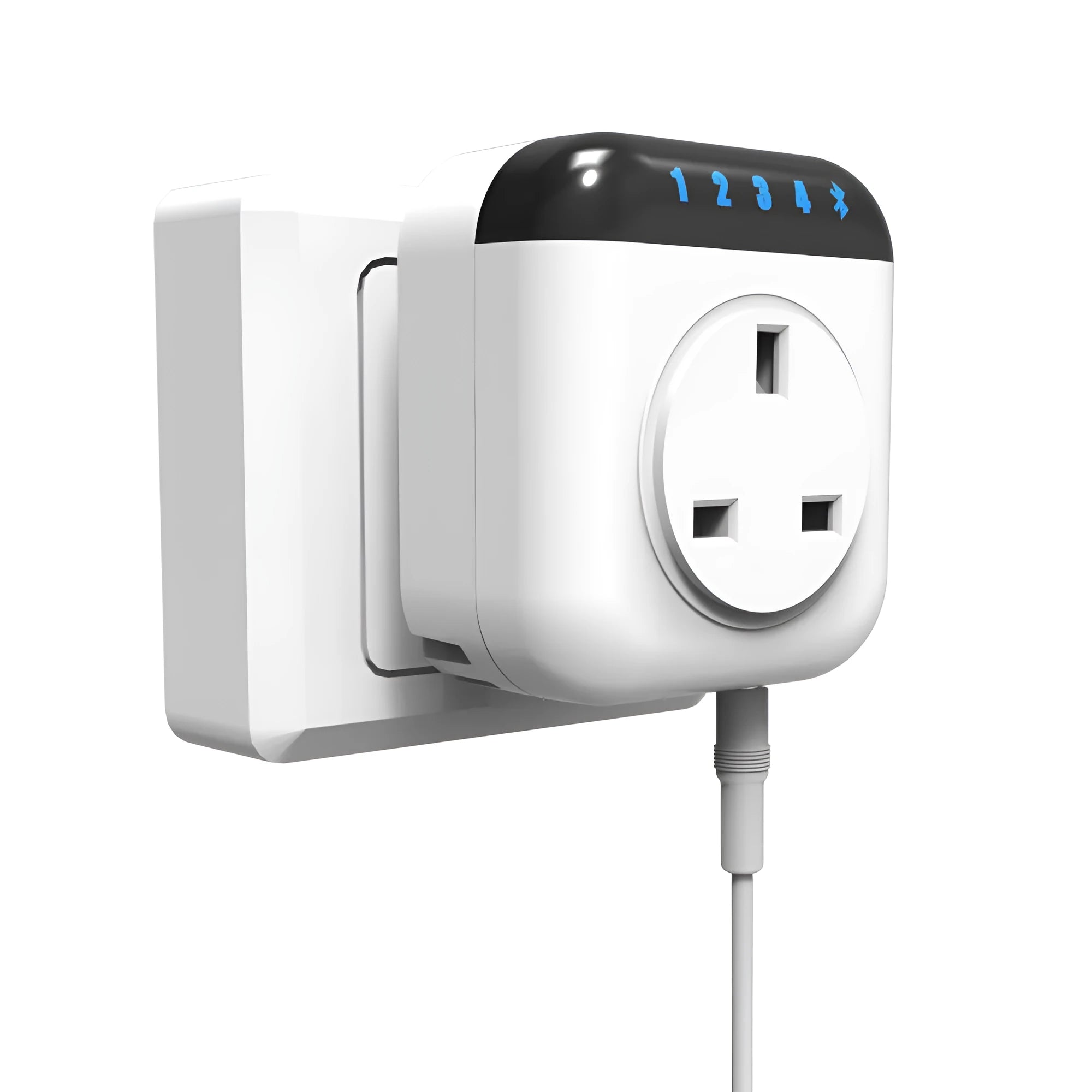 White Tuya smart temperature control socket with US three-prong outlet and a connected temperature sensor probe.