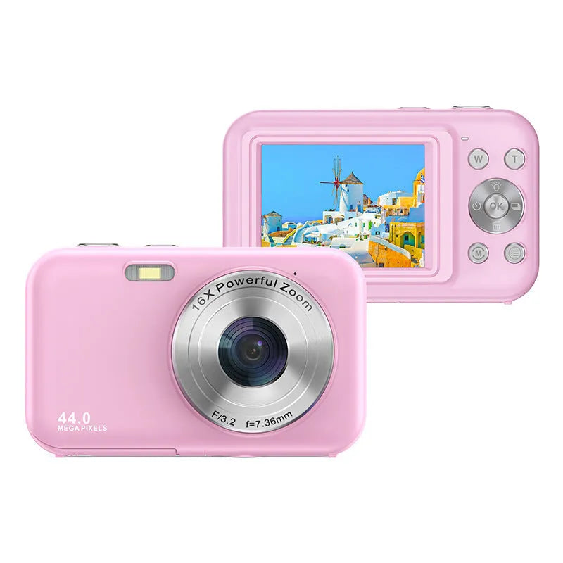 DC406L children's digital camera in black, green, pink or purple colours showing its 2.4-inch screen.