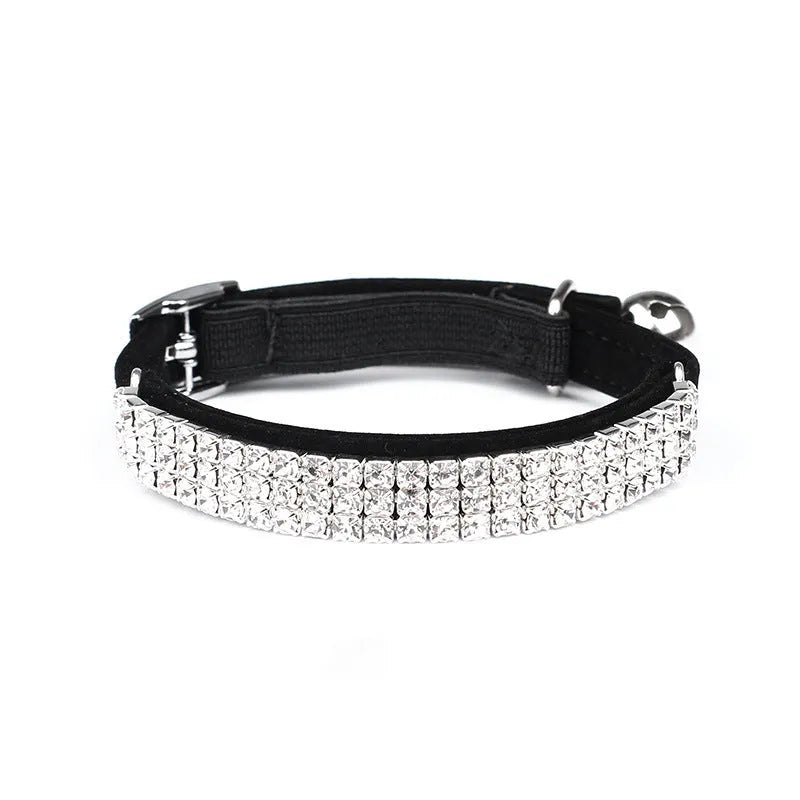 Rhinestone suede cat collar in multiple colours with adjustable 20-30cm length