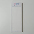 Vertical format notepad with blue cover showing B5 half dimensions and double-sided printing capability